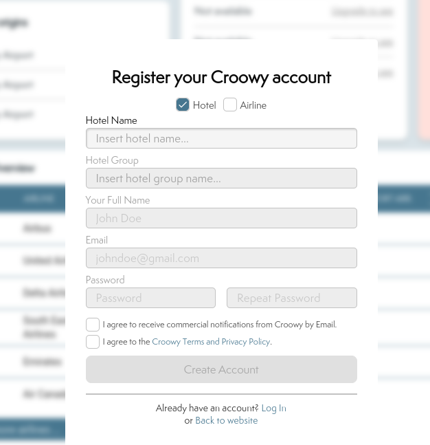 Croowy registration page